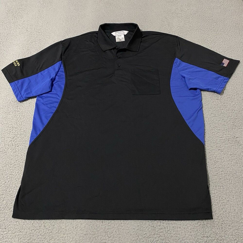 Waffle House Polo Shirt Mens XL Black Blue Flag HPI Short Sleeve Work Uniform